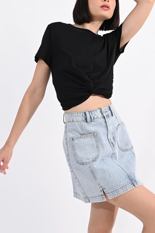 Gonna taglio dritto in jeans a vita alta - Celeste - Lili Sidonio