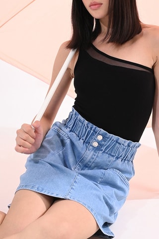 Gonna taglio dritto in jeans a vita alta - Celeste - Lili Sidonio