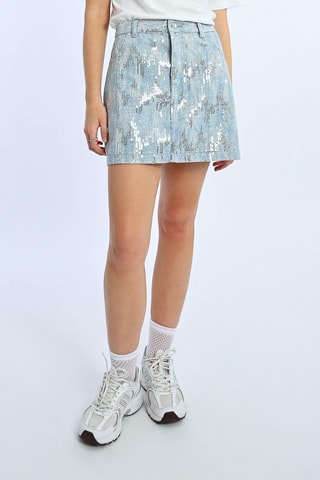 Gonna taglio dritto in jeans - Celeste