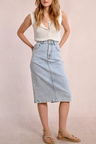 Gonna taglio dritto in jeans a vita alta - Azzurro