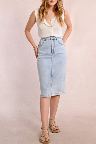 Gonna taglio dritto in jeans a vita alta - Azzurro