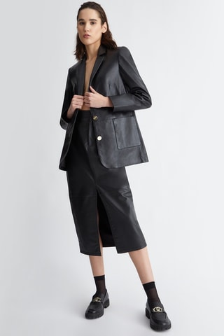 Jupe droite en cuir d’agneau taille haute - Noir