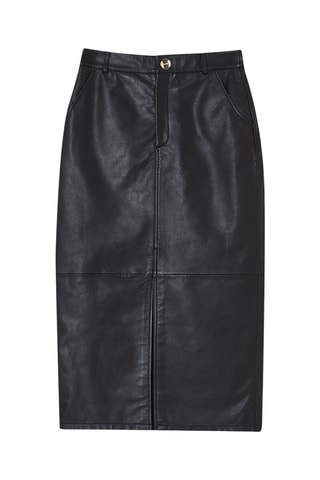 Jupe droite en cuir d’agneau taille haute - Noir