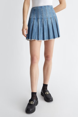 Jupe plissée en jean - Bleu