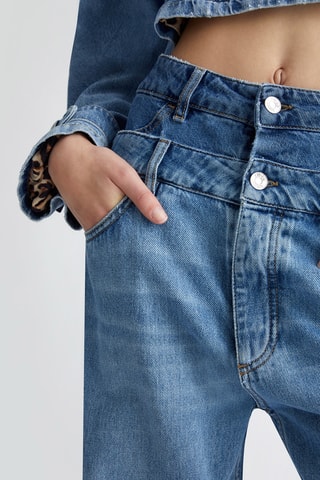 Jean straight taille haute - Bleu