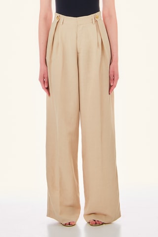 Pantalon de costume en lin taille haute - Beige