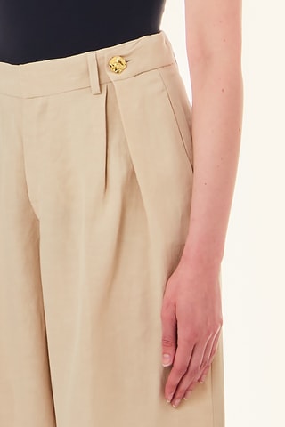 Pantalon de costume en lin taille haute - Beige