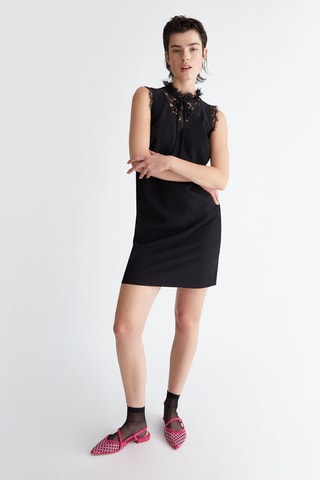 Robe droite bi-matière - Noir