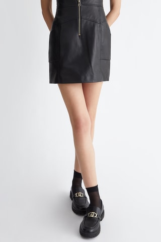 Minijupe en cuir d’agneau taille haute - Noir