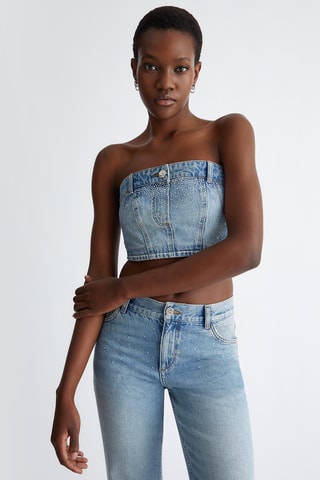 Crop top bustier en jean - Bleu