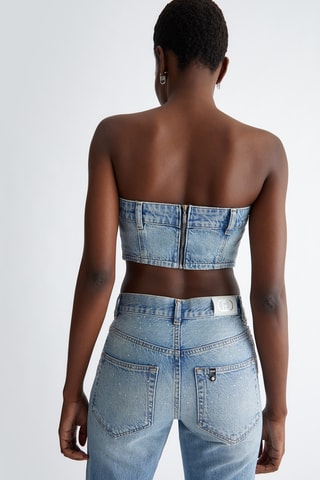 Crop top bustier en jean - Bleu