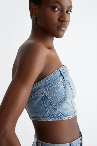 Crop top bustier en jean - Bleu