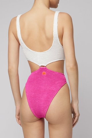 Maillot 1 pièce - Blanc et fuchsia