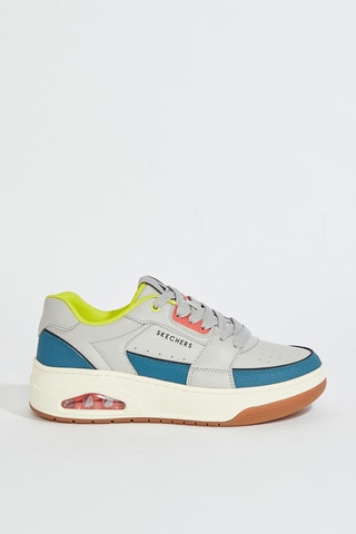 Baskets en cuir Uno Court - Gris et bleu cobalt