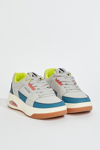 Baskets en cuir Uno Court - Gris et bleu cobalt