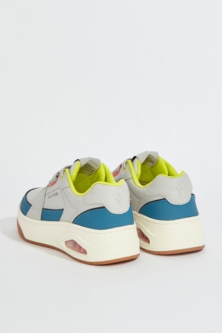 Baskets en cuir Uno Court - Gris et bleu cobalt