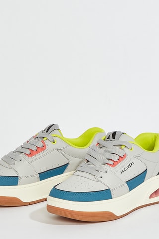 Baskets en cuir Uno Court - Gris et bleu cobalt