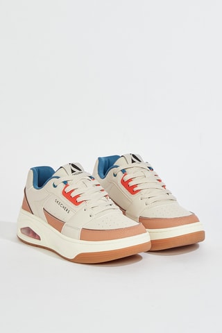 Baskets en cuir Uno Court - Beige et bleu cobalt