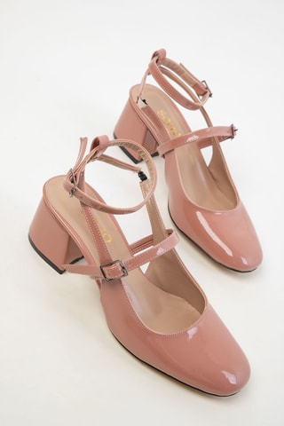 Babies à talons vernis - Rose poudré