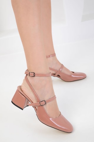 Babies à talons vernis - Rose poudré