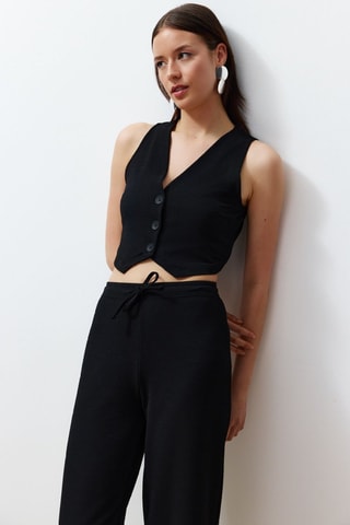 Gilet de costume et pantalon wide legs - Noir