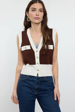 Gilet sans manches - Marron et blanc