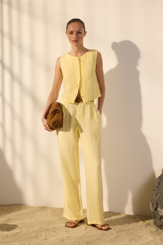 Pantalon large taille haute - Jaune