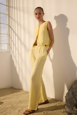 Pantalon large taille haute - Jaune