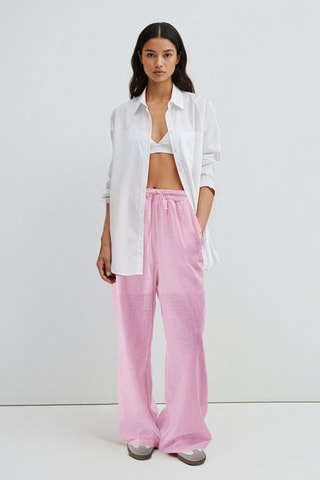 Pantalon wide legs taille haute - Rose poudré