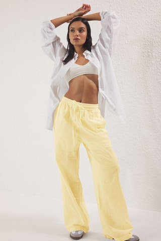 Pantalon wide legs taille haute - Jaune