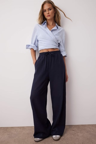 Pantalon wide legs taille haute - Bleu marine