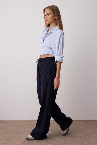 Pantalon wide legs taille haute - Bleu marine