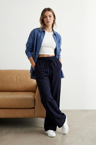 Pantalon wide legs taille haute - Bleu marine