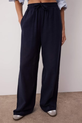 Pantalon wide legs taille haute - Bleu marine