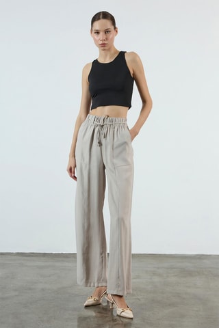 Pantalon wide legs taille haute - Beige