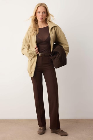 Pantalon straight taille haute - Marron foncé