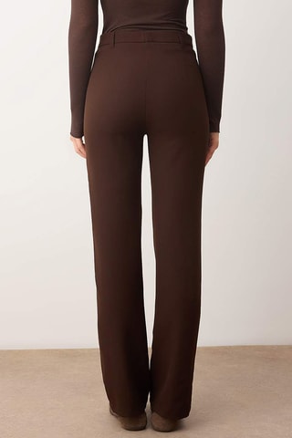 Pantalon straight taille haute - Marron foncé