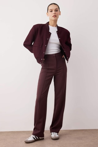 Pantalon straight taille haute - Bordeaux