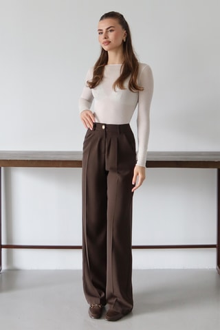 Pantalon wide legs taille haute - Marron foncé
