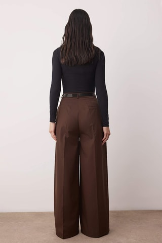 Pantalon wide legs taille haute - Marron foncé