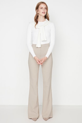 Broek Bootcut Hoge Taille - Taupe