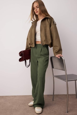 Pantalon wide legs taille haute - Kaki