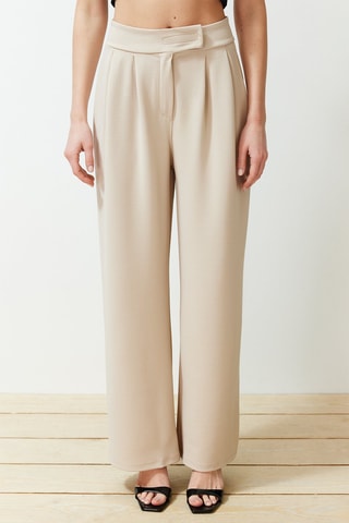 Pantalon wide legs taille haute - Beige