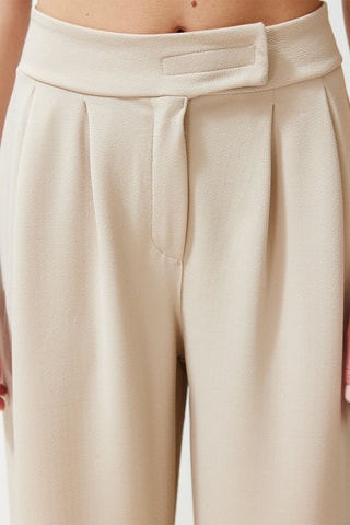 Pantalon wide legs taille haute - Beige