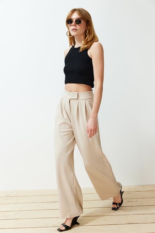 Pantalon wide legs taille haute - Beige