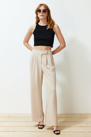 Pantalon wide legs taille haute - Beige