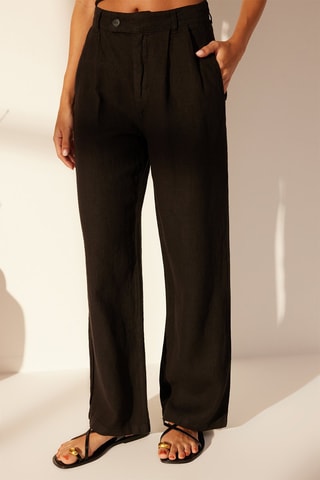 Pantalon wide legs en lin taille haute - Noir