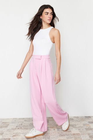 Pantalon wide legs taille haute - Rose poudré