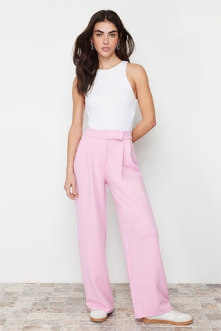 Pantalon wide legs taille haute - Rose poudré