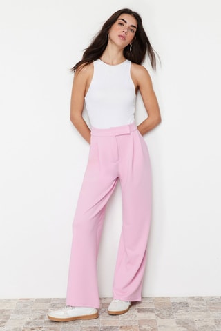 Pantalon wide legs taille haute - Rose poudré